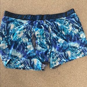 .Hanes Blue and White Abstract Boxer Briefs size 3XL